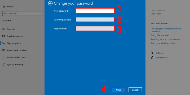 Tiến hành nhập mật khẩu mới