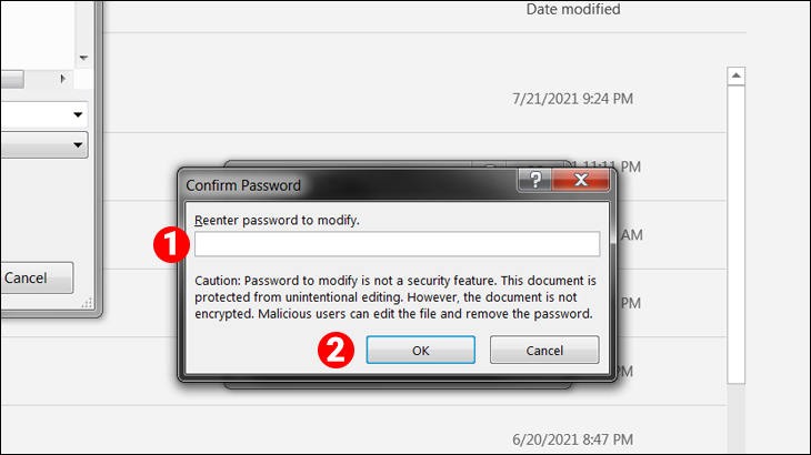 Nhập lại mật khẩu đã nhập trong ô Password to modify