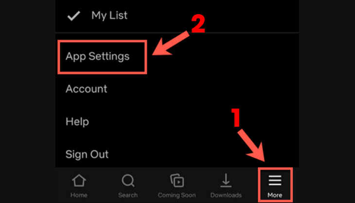 Truy cập Netflix settings menu, hãy nhấn More > App Settings.