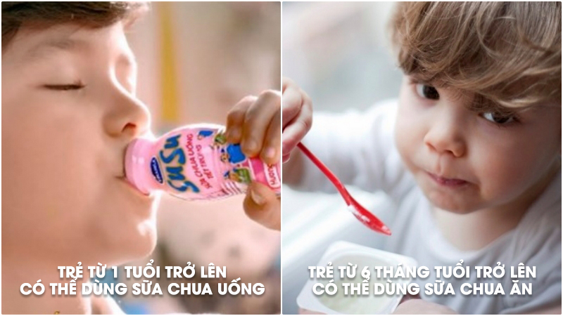 Trẻ từ 1 tuổi có thể dùng sữa chua uống, trẻ từ 6 tháng tuổi có thể dùng sữa chua ăn
