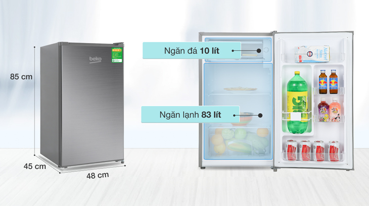 Tủ lạnh Beko 93 lít RS9051P có thiết kế nhỏ gọn, phù hợp sử dụng trong phòng ngủ, phòng khách sạn, những căn trọ
